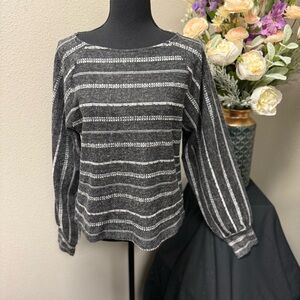 Bobeau Textured Striped Knit Pullover – Dark Gray & White, Size S